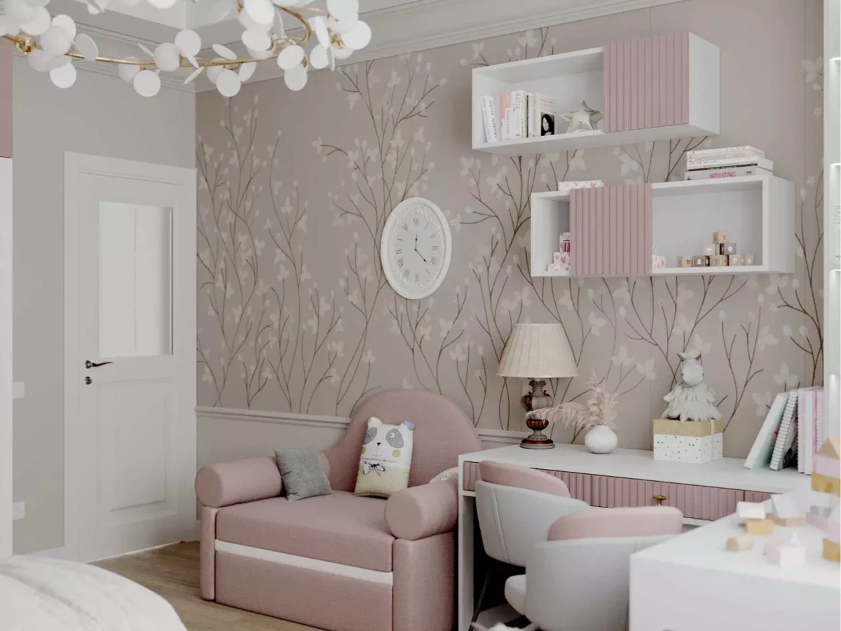 Бело-розовая мебель в комнату 2 девочек 6171-2-1
