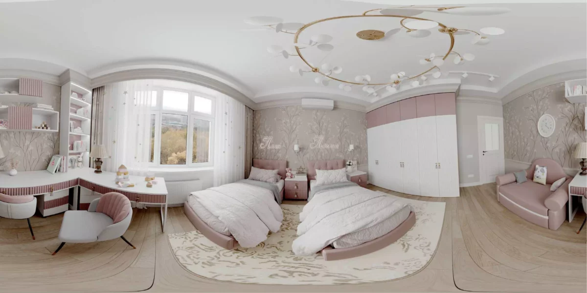 Бело-розовая мебель в комнату 2 девочек 6171-2-11