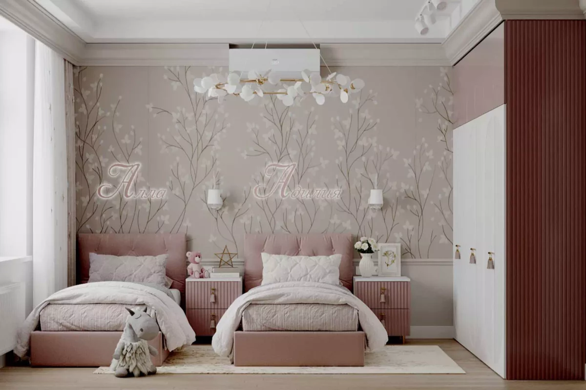 Бело-розовая мебель в комнату 2 девочек 6171-2-4
