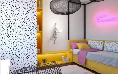 Яркий дизайн детской комнаты для девочки — интерьер в контрастных цветах