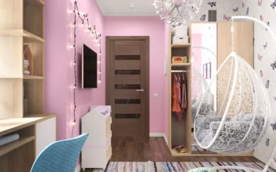 Яркий дизайн детской комнаты для девочки, которая любит рисовать — интерьер в цвете «пион»