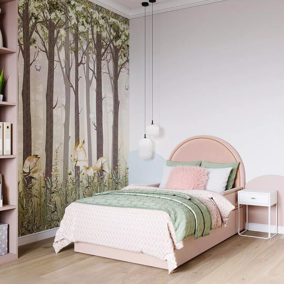 Дизайн детской спальни девочки с деревянной мебелью 2