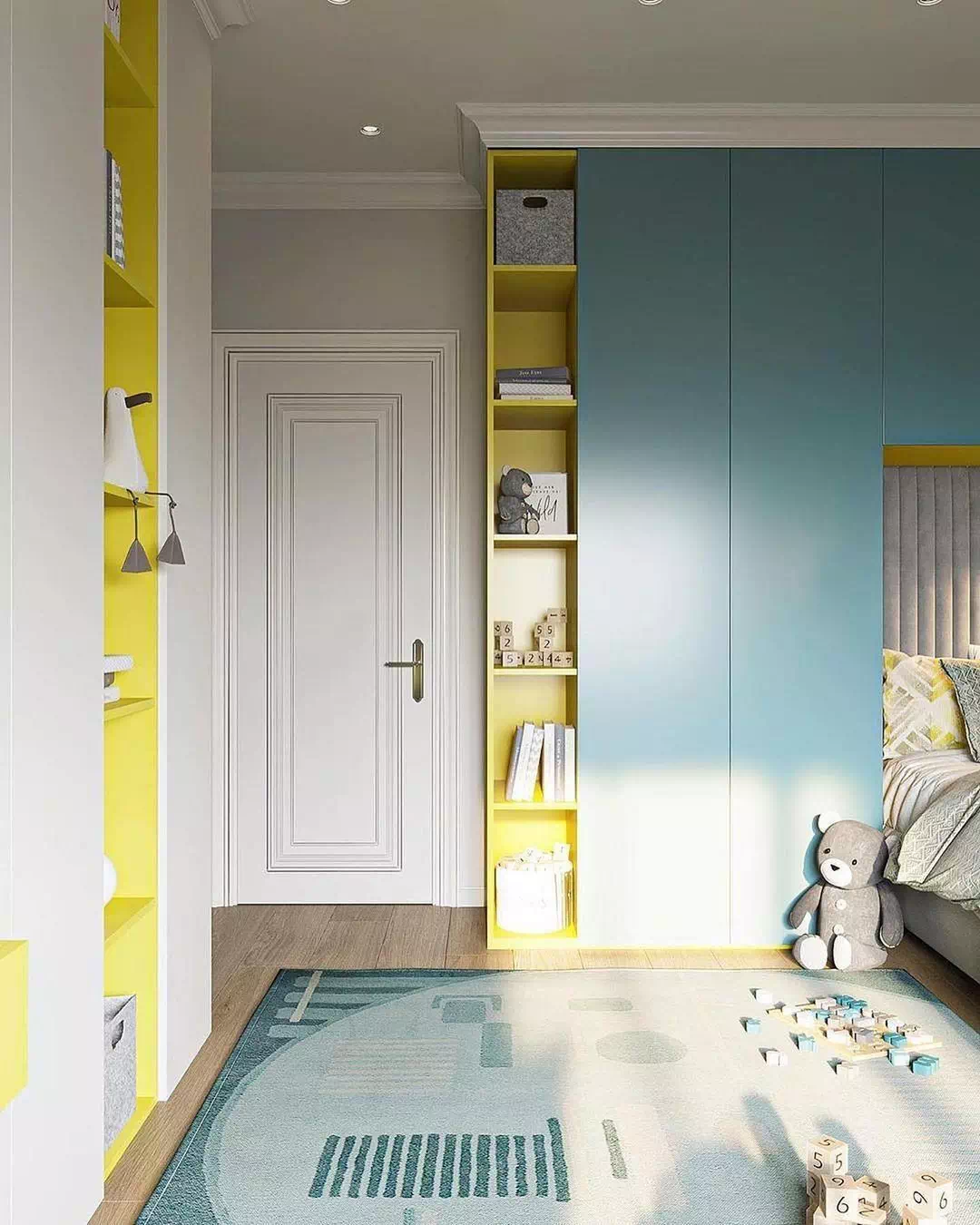 Дизайн детской спальни для мальчика в бело-синем цвете 4