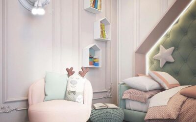 Дизайн интерьера детской комнаты для девочки — современный декор в пудрово-мятных оттенках