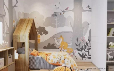 Дизайн-проект детской комнаты для мальчика или девочки — интерьер с фотообоями со сказкой