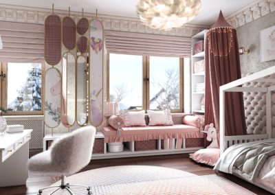 Детская спальня в розовых цветах для девочки