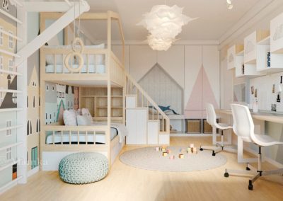 Дизайн детской комнаты в пастельных тонах для 2 детей — 2589