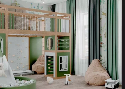 Функциональная детская мебель в игровую комнату для 3 детей — проект 6849-2