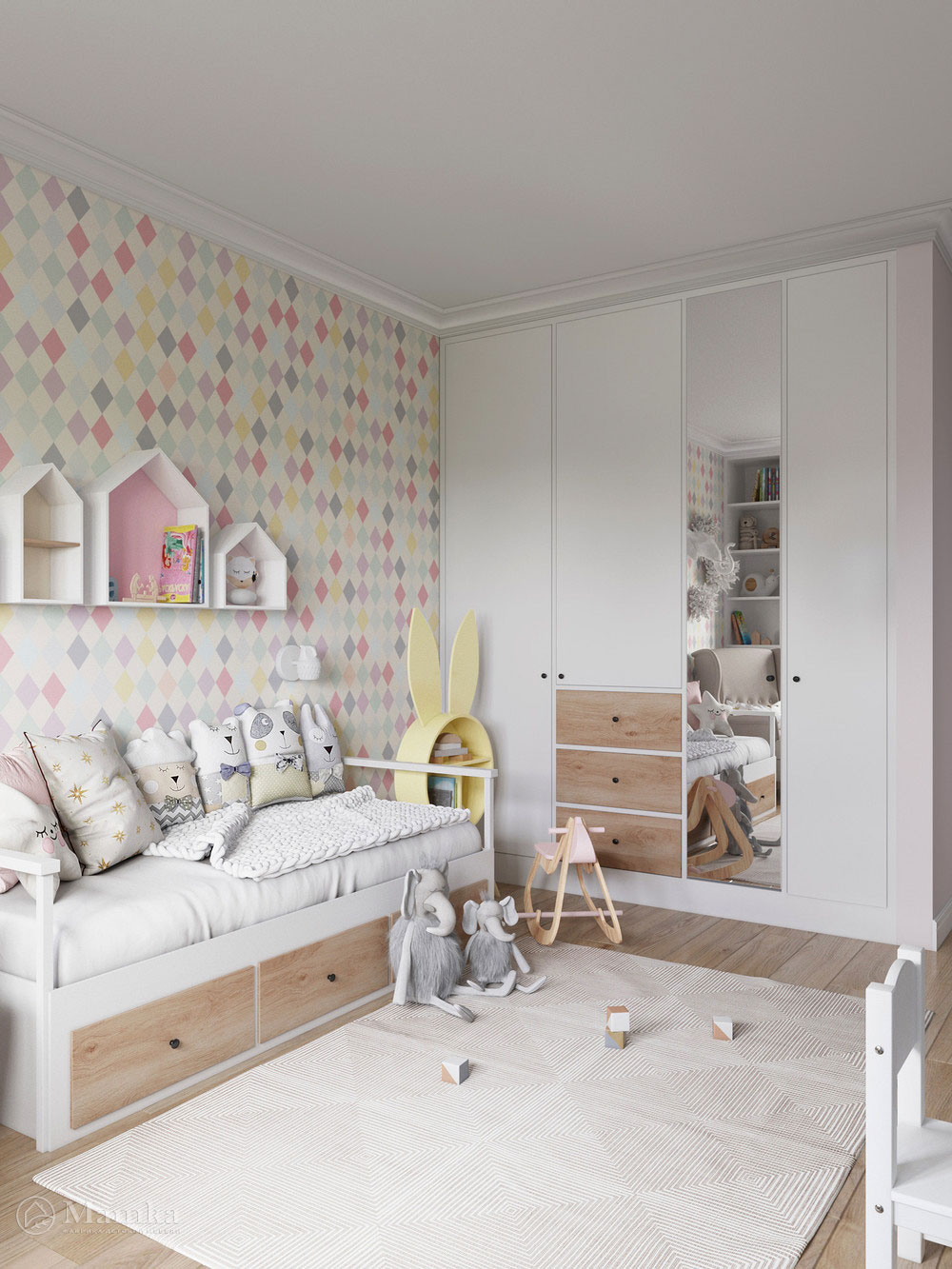 Дизайн детской комнаты для девочки белый