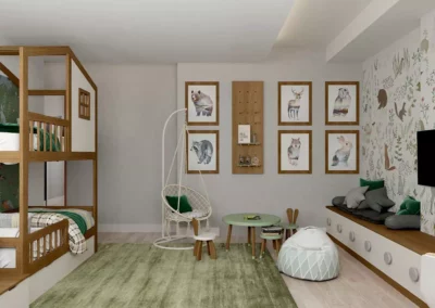 Комфортная мебель в комнату двух мальчиков, оформленную в «лесном» стиле — проект 5447-1