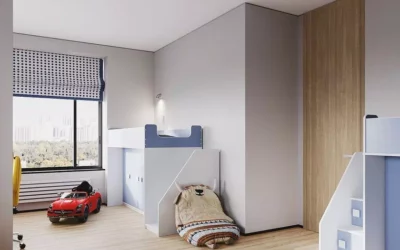 Комфортный дизайн угловой детской комнаты для двоих мальчиков-школьников
