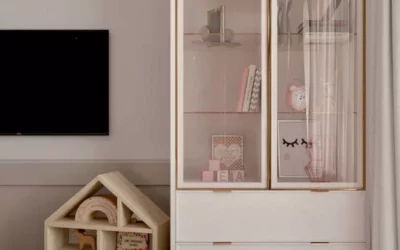 Мебель в детскую двух девочек с двухъярусной кроватью и кукольным домом — проект 5747