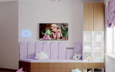 Лаконичная мебель в детскую девочки, оформленную в лиловых тонах — проект 7759
