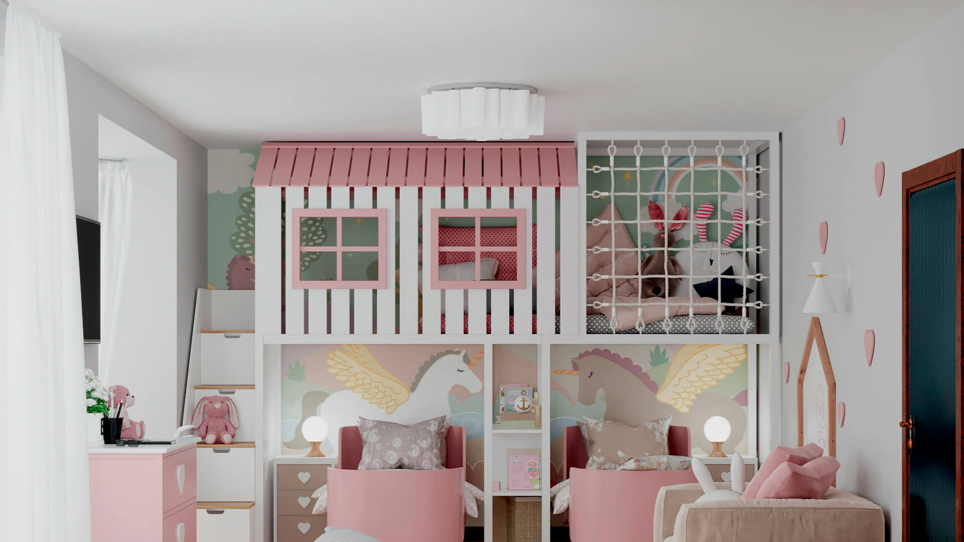 Мебель детской спальни 2 девочек проект 4359-4