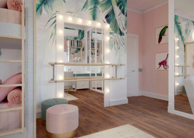 Мебель в бело-розовых тонах для детской спальни девочек — проект 3427-1