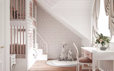 Легкая, воздушная бело-розовая мебель в детскую комнату для девочек — проект 5733-2