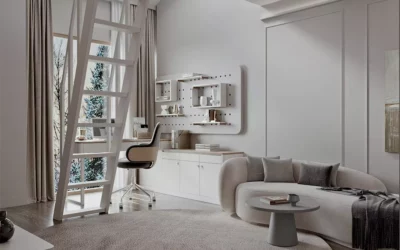 Мебель в современном стиле для двухуровневой комнаты девочки — проект 8497