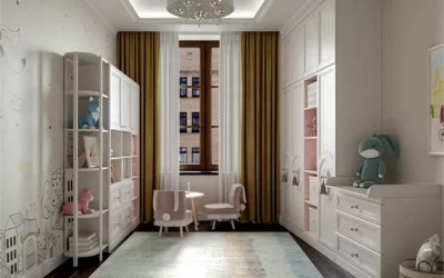 Мебель в детскую комнату в бело-розовом оформлении для девочки — проект 9463