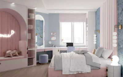 Оригинальная мебель в детскую комнату девочки с интерьером в современном стиле — проект 9917