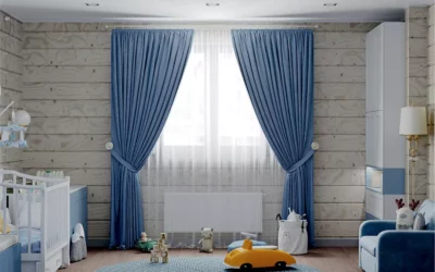 Красивая мебель в комнату малыша, оформленная в нежный голубой и белый цвета — проект 6821