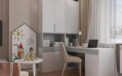 Дизайнерская мебель для двух детей разного пола со спальным и рабочим уголком — проект 8423