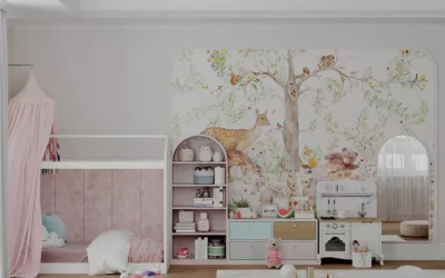 Нежная мебель в белом и розовом цветах в детскую девочки – проект 8271