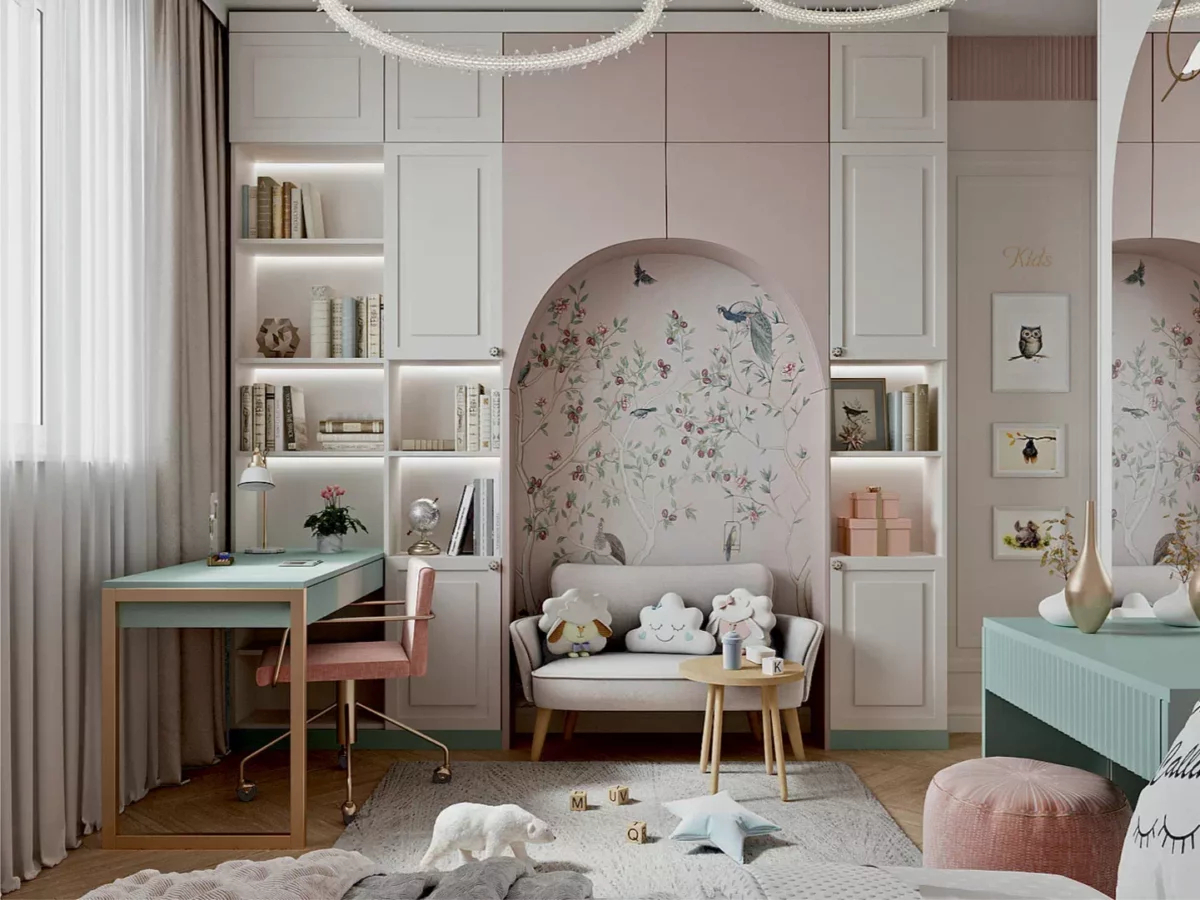 Нежно-розовая мебель в детскую девочки 6667-1-1