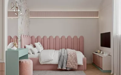Нежно-розовая мебель в детскую спальню девочки — проект 6667-1