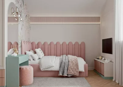 Нежно-розовая мебель в детскую спальню девочки — проект 6667-1