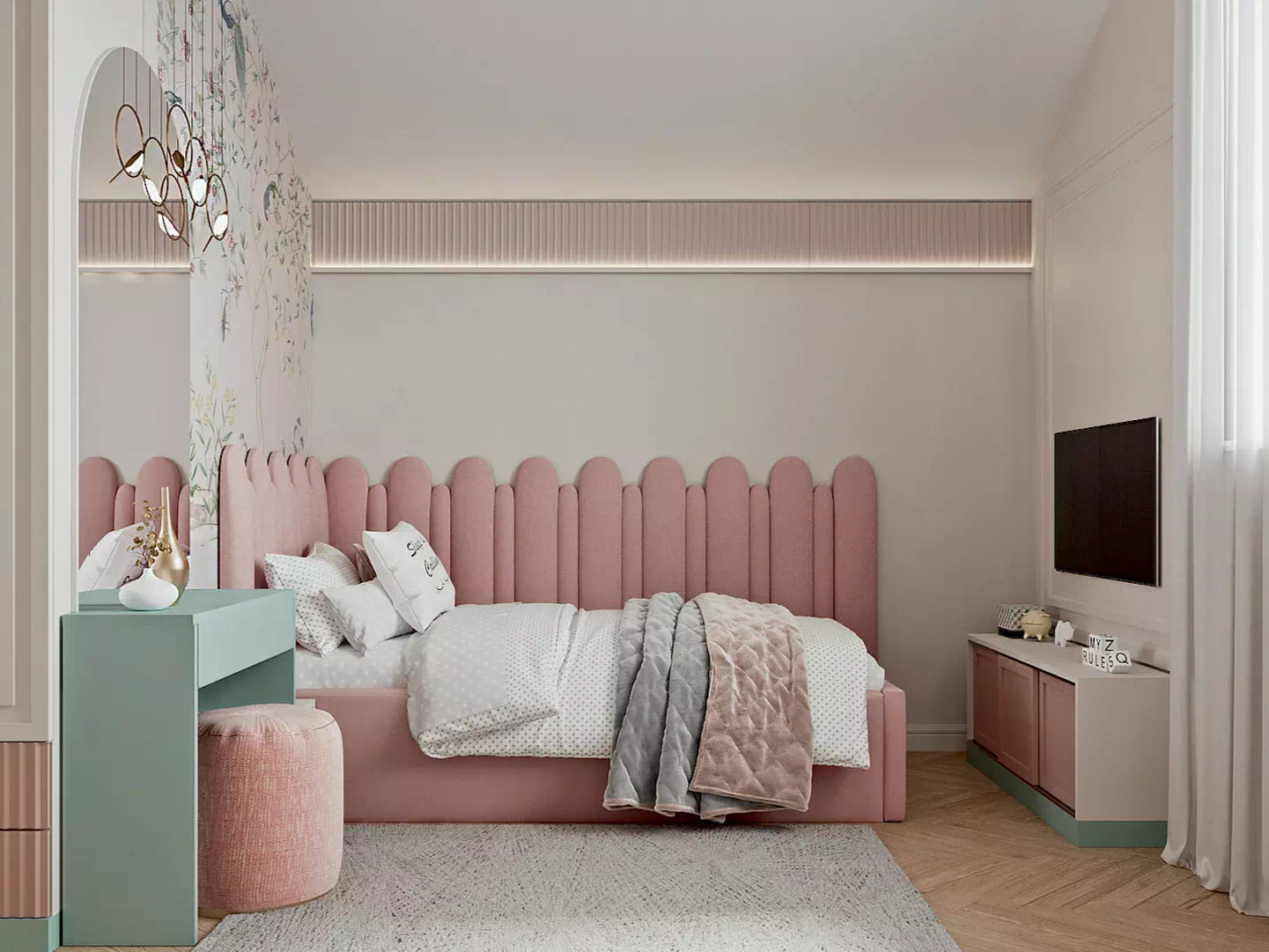 Нежно-розовая мебель в детскую девочки 6667-1-4