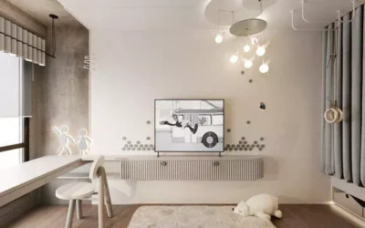 Оригинальный дизайн детской комнаты в светло-бежевых тонах – интерьер с современной мебелью и декором