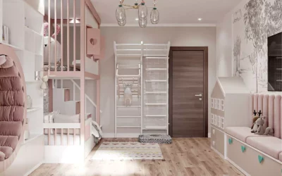 Нежная розовая мебель в детскую комнату девочки — проект 5813