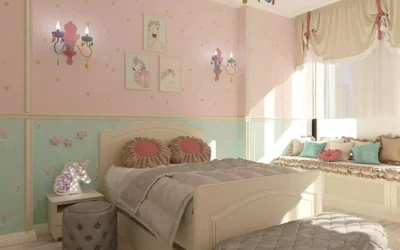 Стильный дизайн детской для девочки — комната в теплых тонах, с мягкими фактурами, акцентными деталями