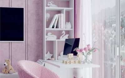Сиренево-розовая мебель в детскую восьмимесячной девочки и нежный декор — проект 6317-1