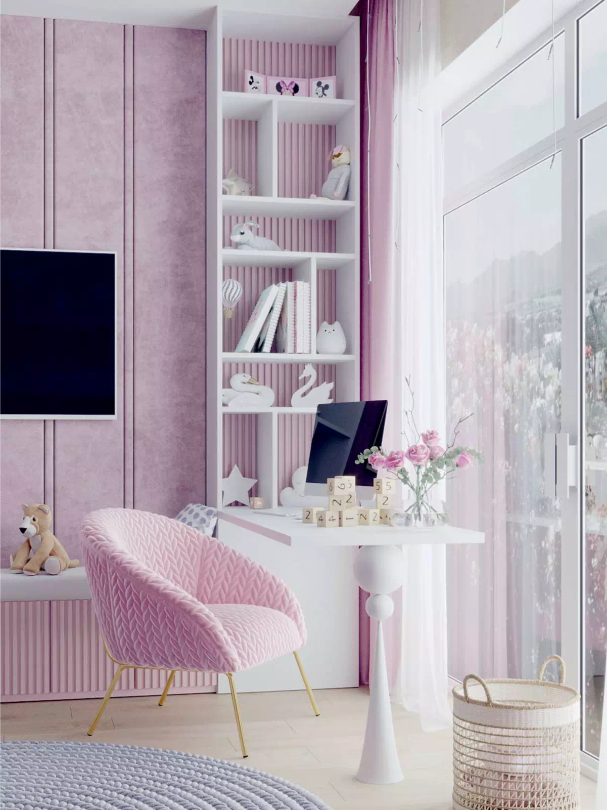 Сиренево-розовая мебель в детскую девочки 6317-1-10