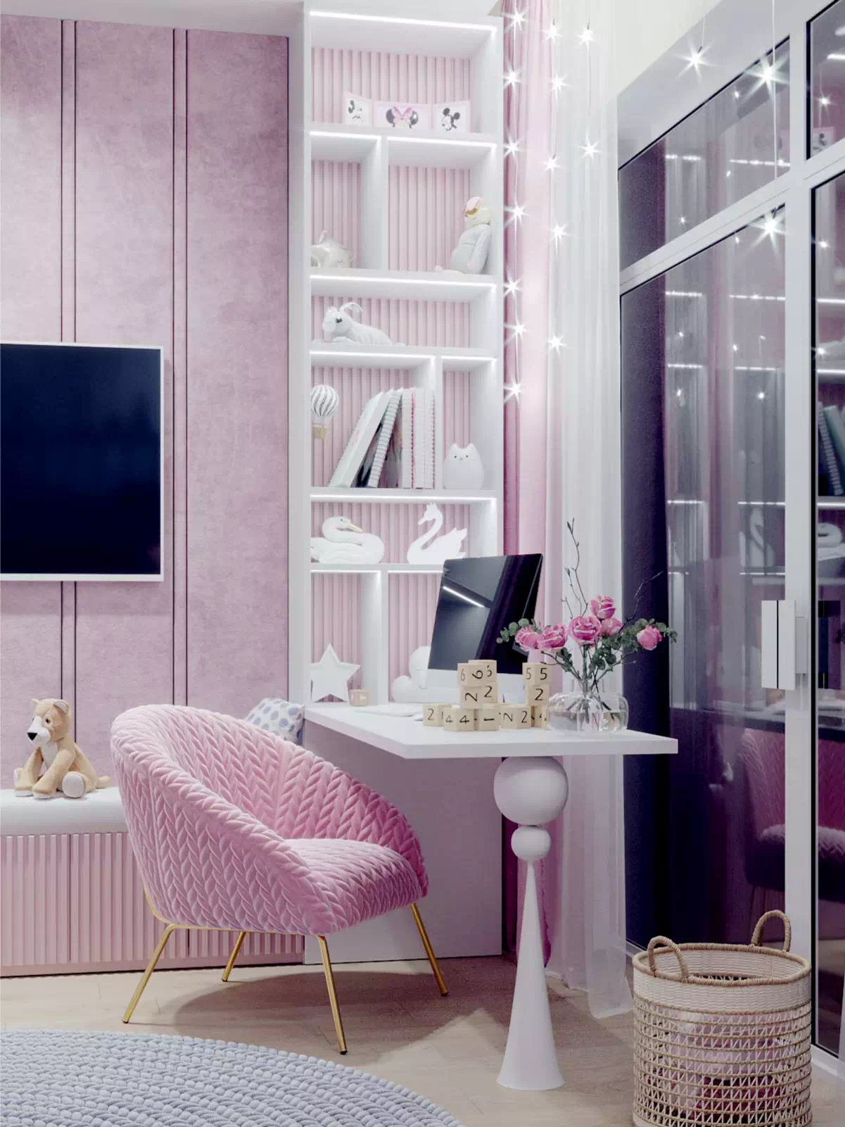 Сиренево-розовая мебель в детскую девочки 6317-1-9