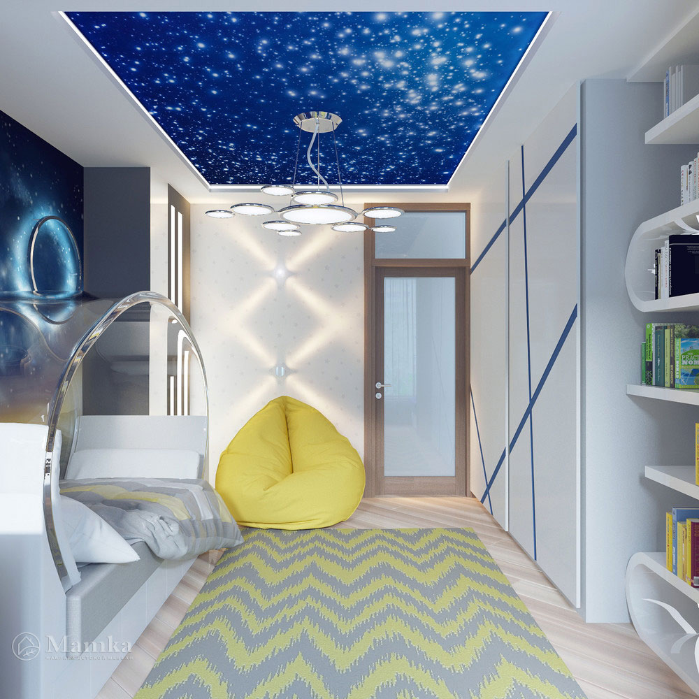 Интерьер детской комнаты с космосом
