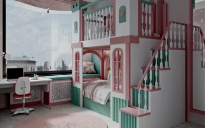 Яркая мебель со сказочным дизайном и зоной для игр в детскую комнату девочки — проект 6695-1